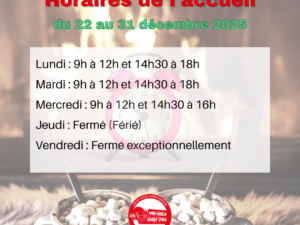 Horaires d&rsquo;accueil pendant les vacances de fin d&rsquo;année