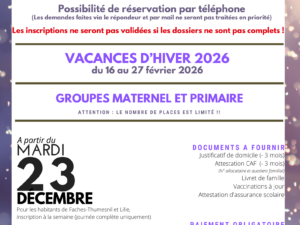 Inscription accueils de loisirs vacances d&rsquo;hiver