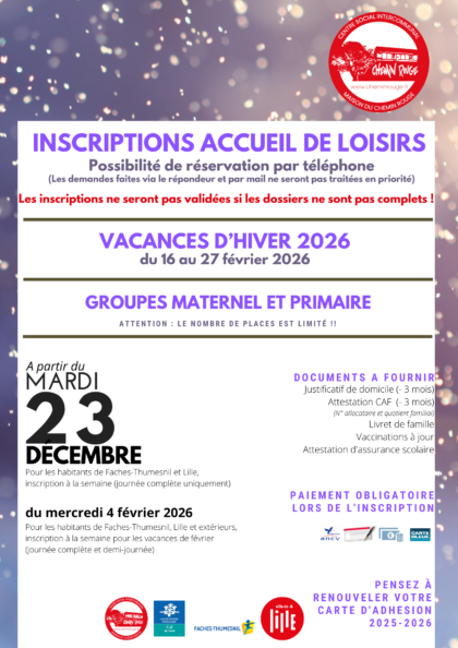 Inscription accueils de loisirs vacances d&rsquo;hiver