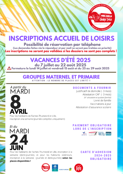 Inscription aux accueils de loisirs vacances d’été