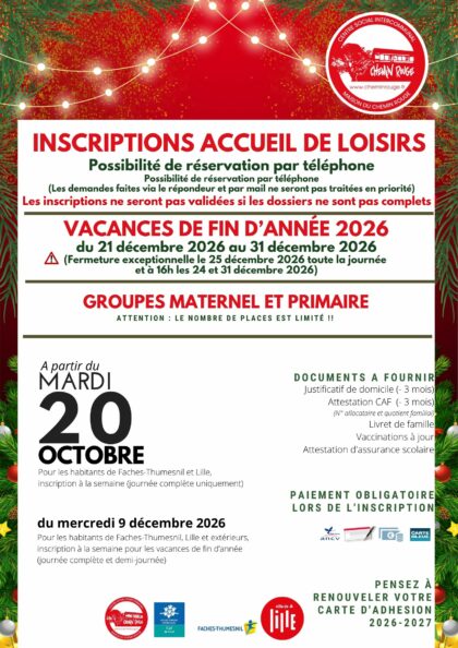 Inscription ACMSH vacances de fin d&rsquo;année