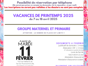 Inscriptions Accueils de loisirs Vacances de Printemps 2025