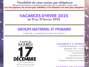 Inscription Accueil de loisirs Vacances d’Hiver 2025