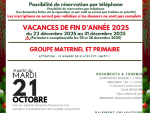 Inscription accueils de loisirs vacances de fin d’année