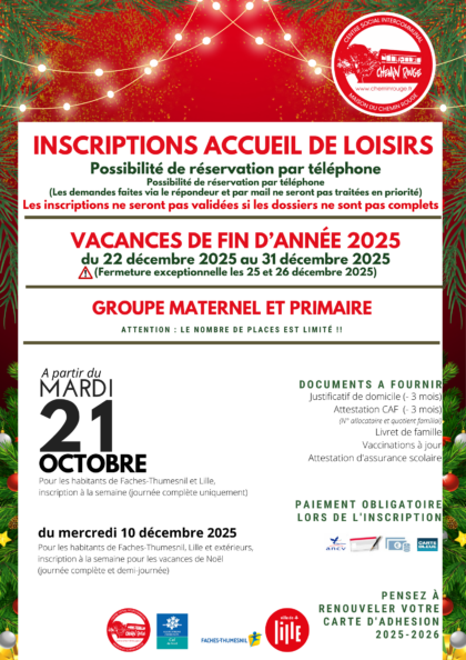 Inscription accueils de loisirs vacances de fin d’année
