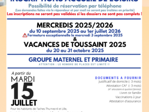 Inscriptions accueil de loisirs (Mercredis et Vacances de Toussaint)