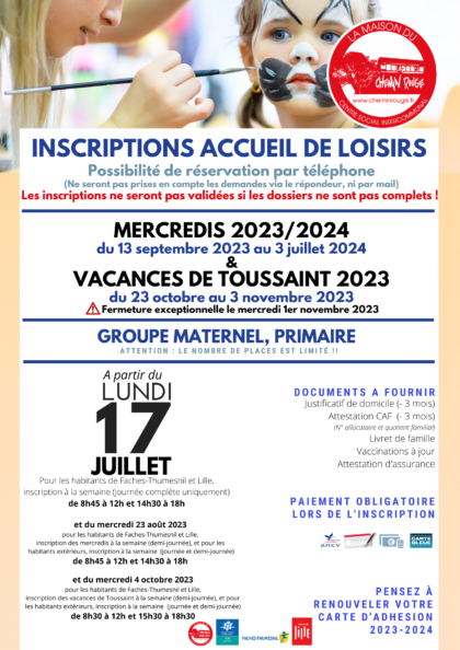 Inscriptions mercredis et vacances de Toussaint